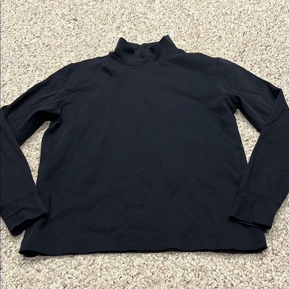 Lands End Relaxed Fit Mock Neck Long Sleeve Tee Black Sz XS